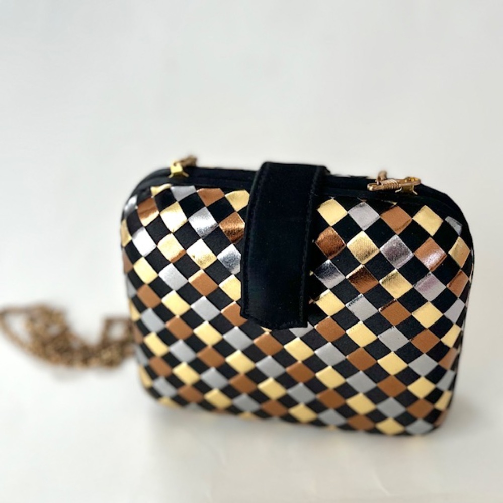 Vintage Le Regale Copper Gold Silver Woven Evening Handbag / Clutch